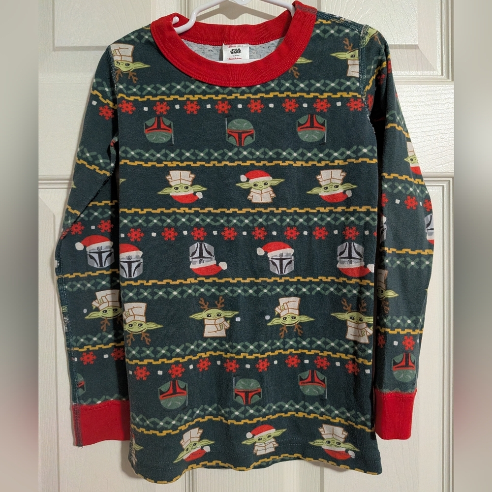 Hanna Andersson Star Wars Pajama Top Christmas 130cm US 8 Grogu Boba Fett